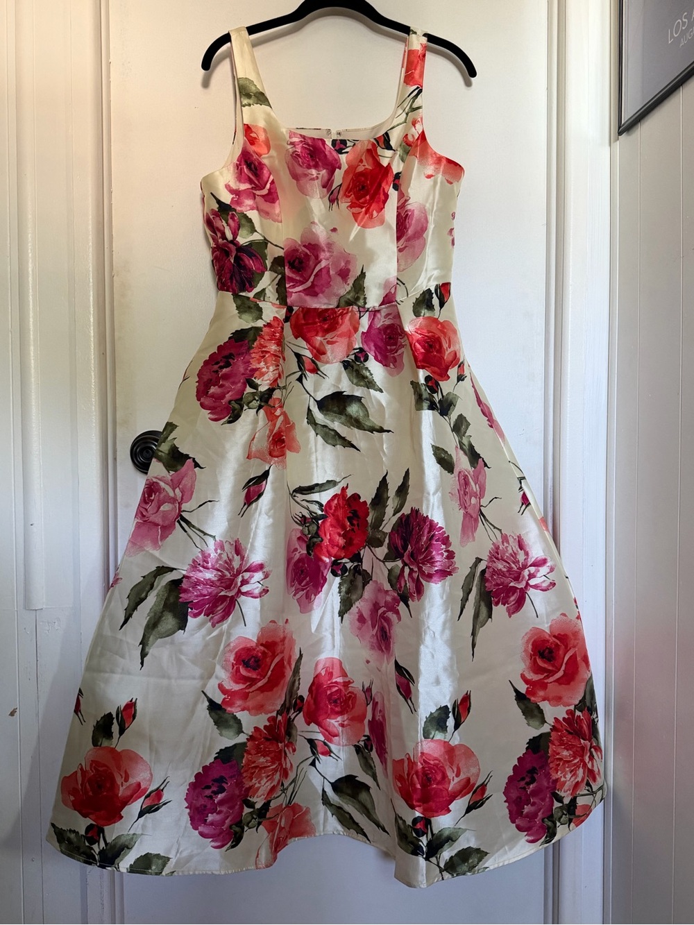 Donna Ricco Cream Dress with Pink & Green Floral Print